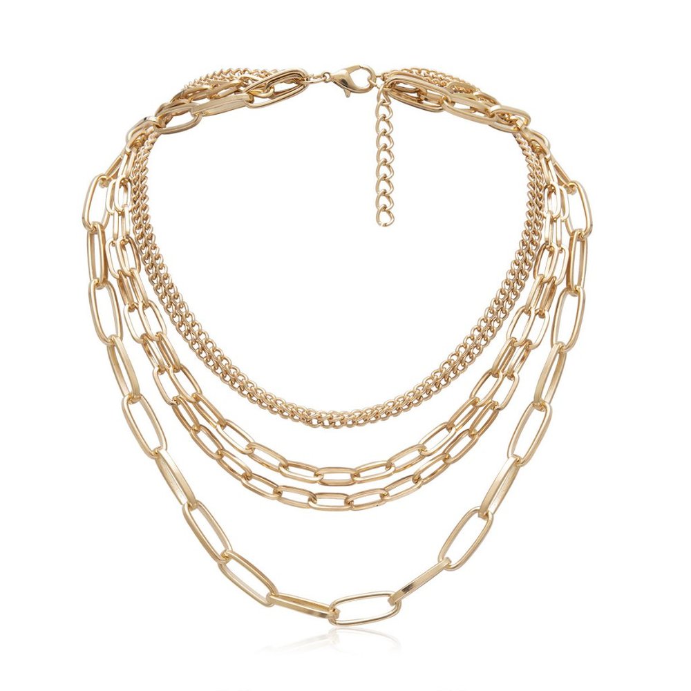 NEW Gold Multi Layer Link Chain Necklace - Picture 4 of 7